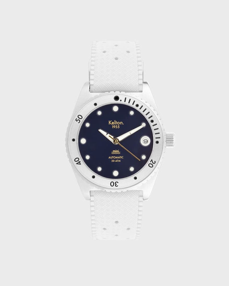 Kelton 1955 Mini Tropic Navy – zegarek do nurkowania 20 ATM (biały pasek) Kelton 1955 Mini Tropic Navy – zegarek do nurkowania 20 ATM (biały pasek)