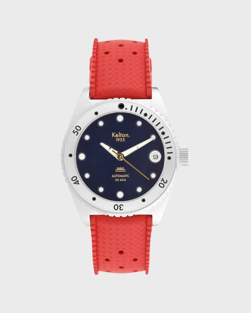 Kelton 1955 Mini Tropic Navy – zegarek do nurkowania 20 ATM (czerwony pasek) Kelton 1955 Mini Tropic Navy – zegarek do nurkowania 20 ATM (czerwony pasek)