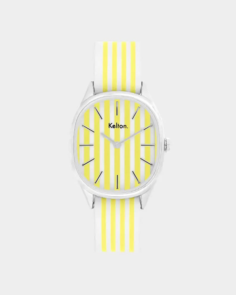 Kelton Colorama Rayée - Giorgio – zegarek kolorowy damski żółto-biały