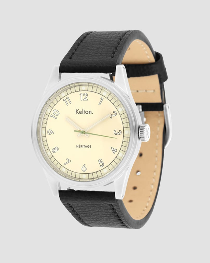 Kelton Héritage Champagne Epsom Black – zegarek retro kolorowy szampański z paskiem Epsom czarny Kelton Héritage Champagne Epsom Black – zegarek retro kolorowy szampański z paskiem Epsom czarny