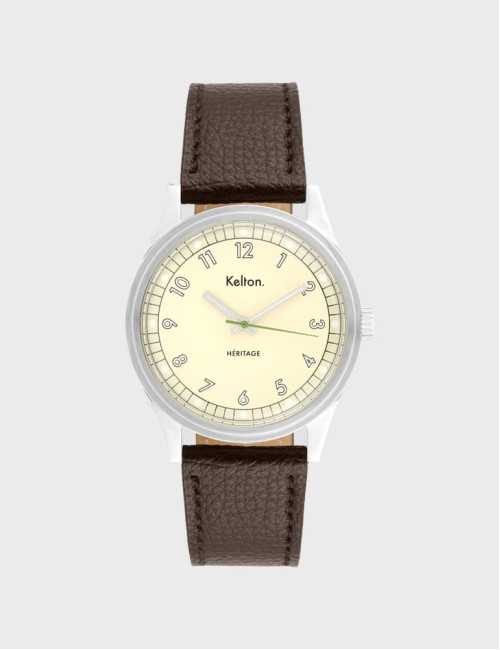 Zegarek retro kolorowy szampański Kelton Héritage Champagne Epsom Brown (brązowy pasek)