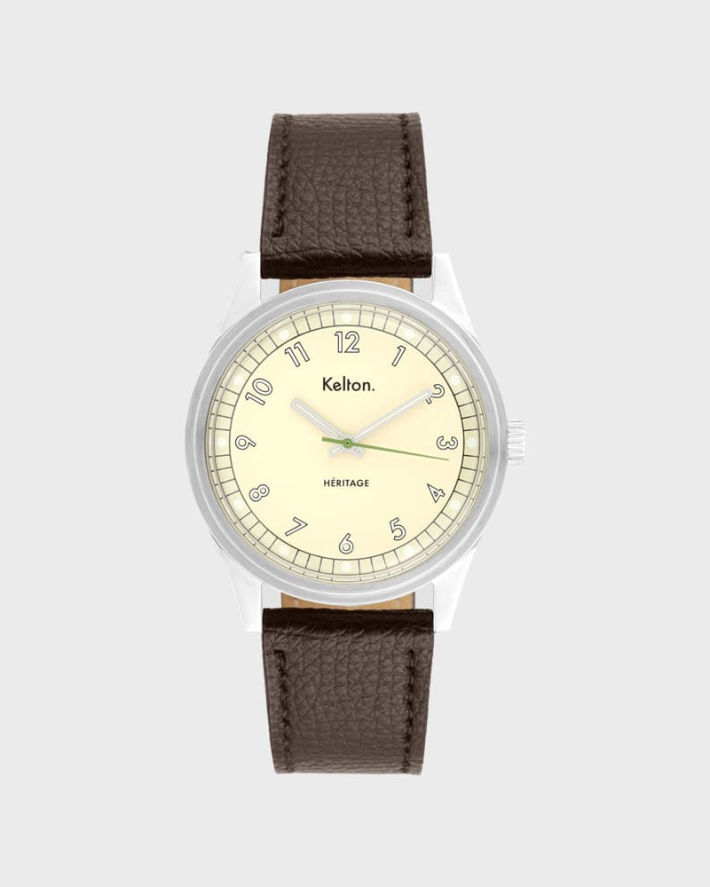Kelton Héritage Champagne Epsom Brown – zegarek retro kolorowy szampański (brązowy pasek)
