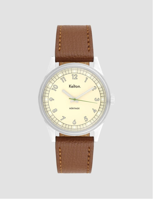 Zegarek retro kolorowy szampański Kelton Héritage Champagne Epsom Camel (karamelowy pasek)