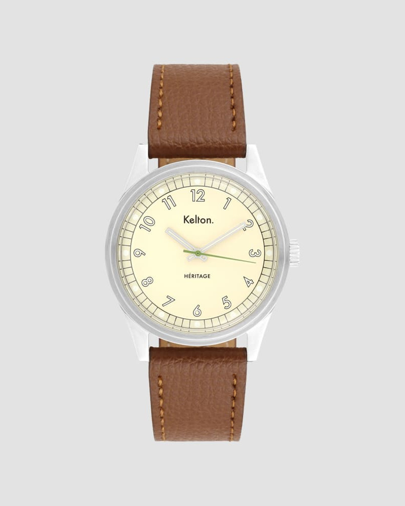 Kelton Héritage Champagne Epsom Camel – zegarek retro kolorowy szampański (karamelowy pasek)