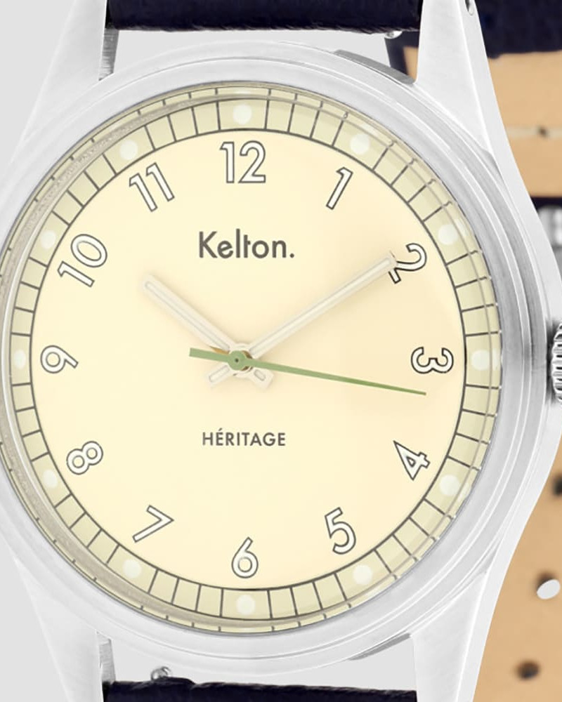 Kelton Héritage Champagne Epsom Navy – zegarek retro kolorowy szampański z paskiem Epsom granatowy Kelton Héritage Champagne Epsom Navy – zegarek retro kolorowy szampański z paskiem Epsom granatowy