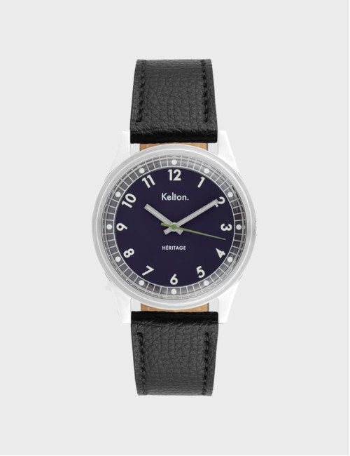 Zegarek retro granatowy Kelton Héritage Navy Epsom Black (czarny pasek)