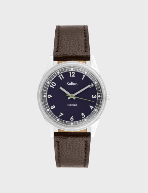 Zegarek retro kolorowy granatowy Kelton Héritage Navy Epsom Brown (brązowy pasek)