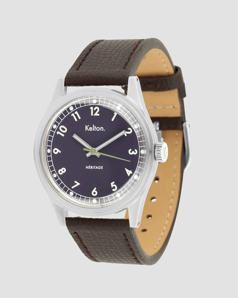 Kelton Héritage Navy Epsom Brown – zegarek retro kolorowy granatowy z paskiem Epsom brązowy Kelton Héritage Navy Epsom Brown – zegarek retro kolorowy granatowy z paskiem Epsom brązowy