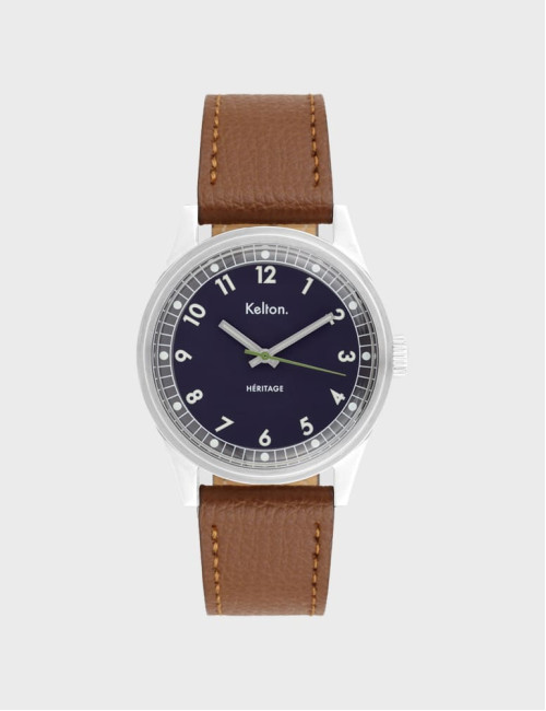 Zegarek retro kolorowy granatowy Kelton Héritage Navy Epsom Camel (karamelowy pasek)
