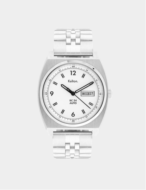 Zegarek sportowy męski Kelton RC 24 White Automatic Jubilee białą tarczą + stalową bransoletą