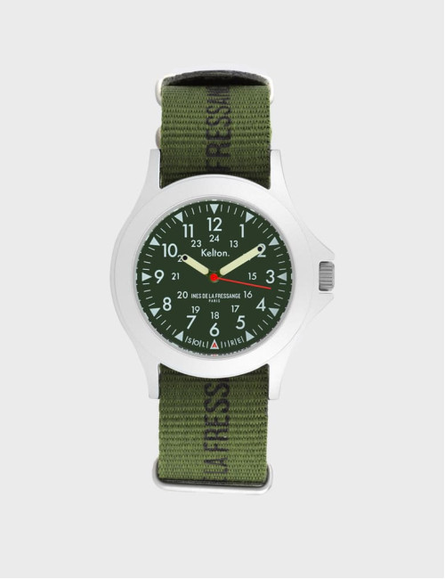 Zegarek sportowy solarny Kelton Solaire Field Kaki x Ines de la Fressange Paris zieloną tarczą + pasek khaki