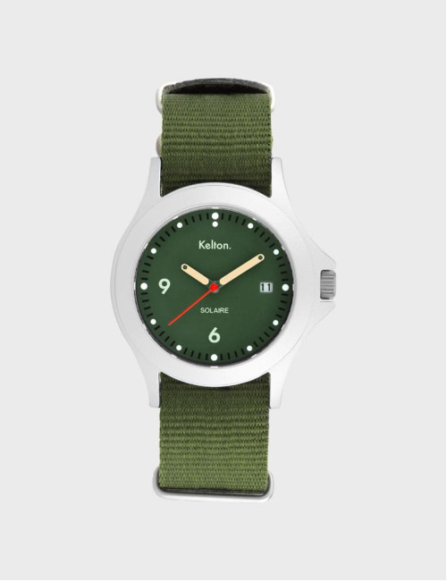 Zegarek sportowy solarny Kelton Solaire Soleil Vert Nato Kaki zieloną tarczą + pasek khaki