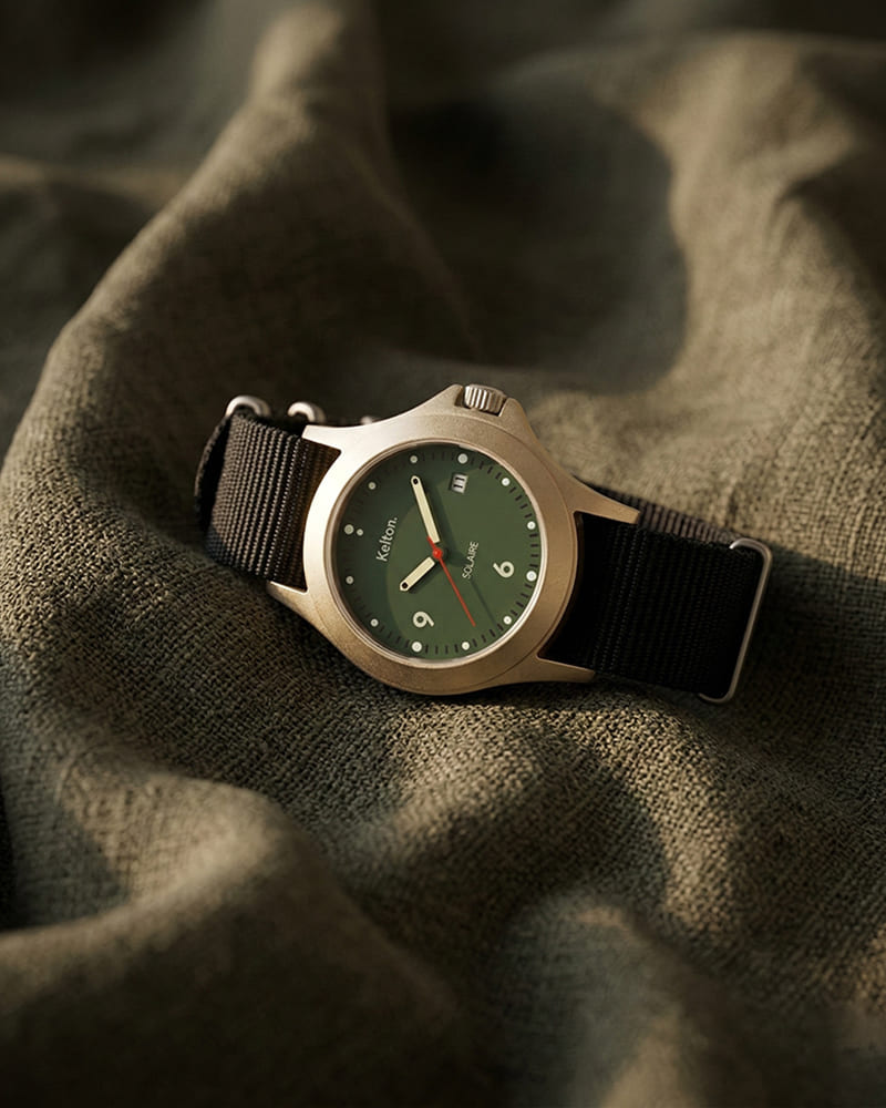 Kelton Solaire Soleil Vert Nato Noir sportowy zegarek solarny zieloną tarczą + czarny pasek Kelton Solaire Soleil Vert Nato Noir sportowy zegarek solarny zieloną tarczą + czarny pasek